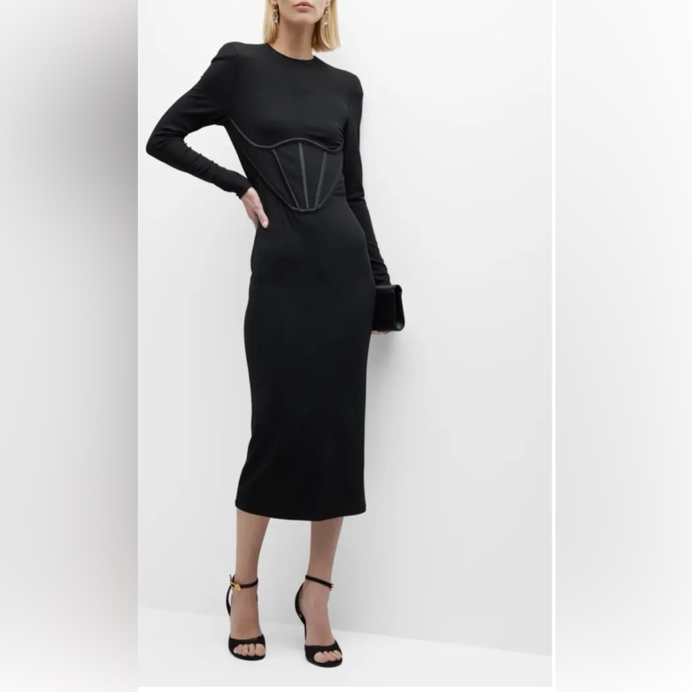 Versace Black Corset Waist Long Sleeve Bodycon Midi Dress IT 40 (US 4 - Picture 16 of 16